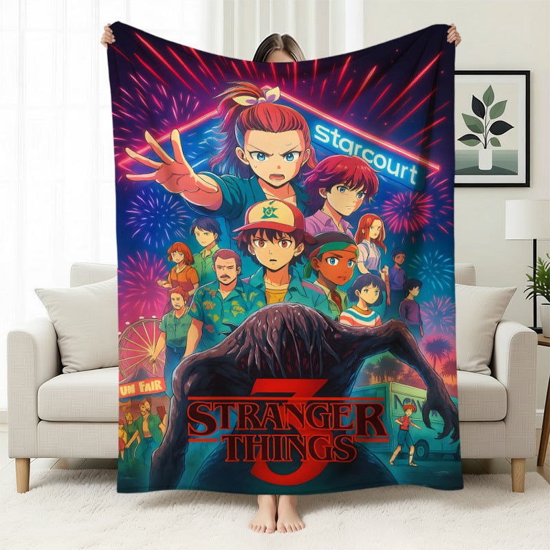 منتجات تعاونية مستوحاة من مسلسل Stranger Things، بطانيا100×150 cmت دافئة مبطنة بالفرو